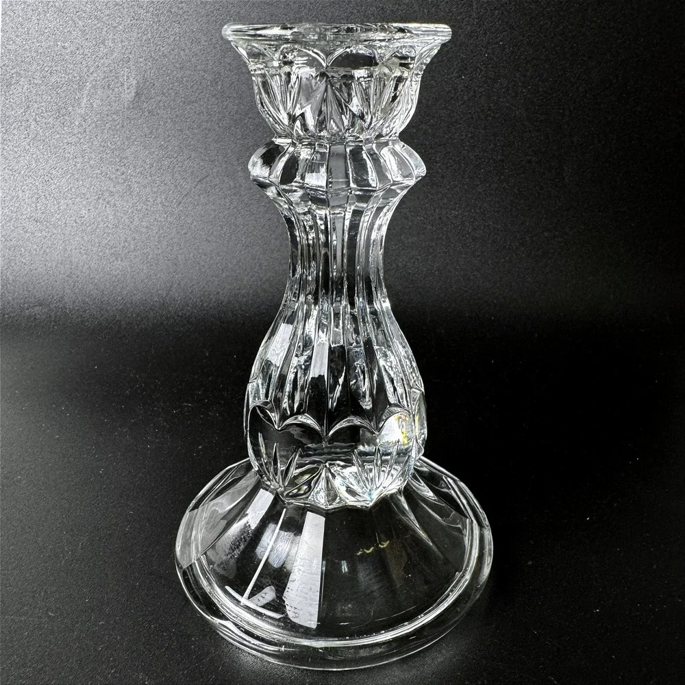 Vintage Clear Pressed Glass Taper Candlestick Holder Ribbed Baluster Timeless